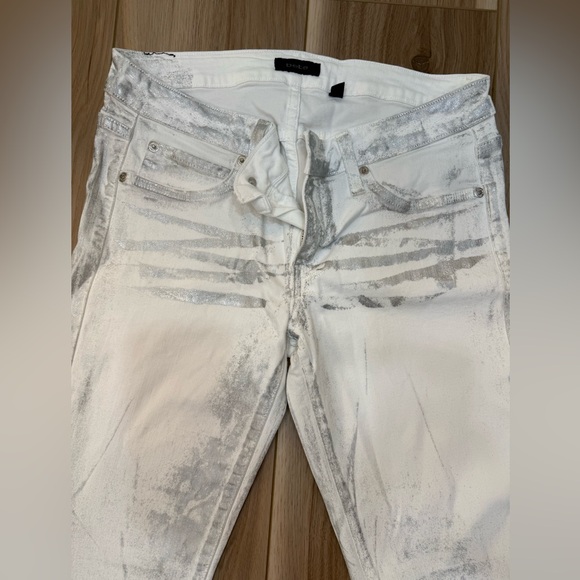 Women's White/Silver Metallic Jeans - Picture 2 of 5